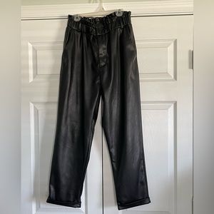 Faux paper bag waist leather pants